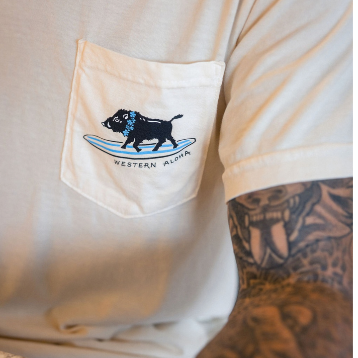 Surfing Boar Pocket Tee - Cream
