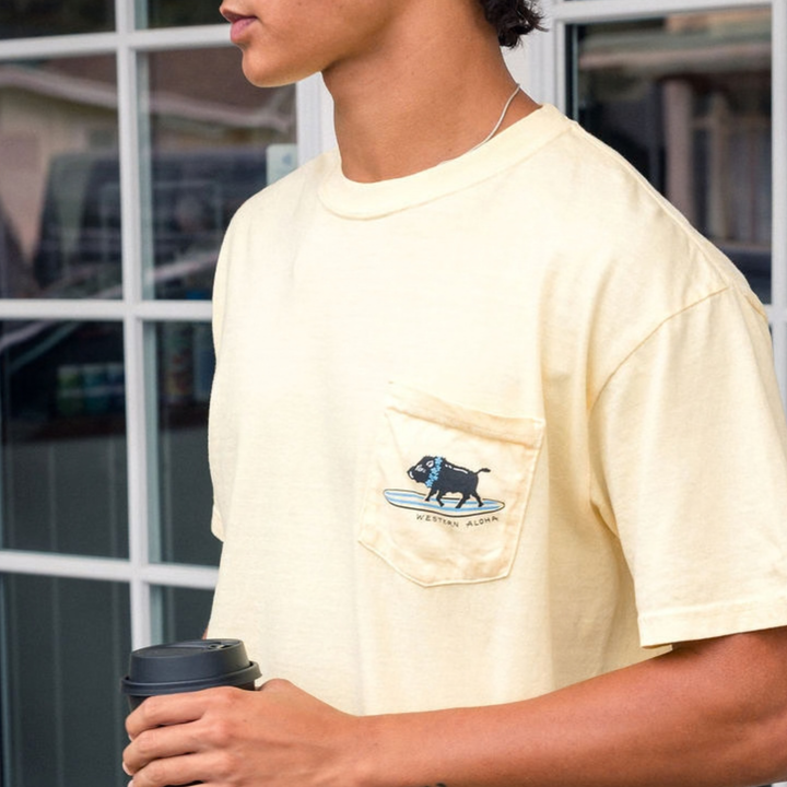 Surfing Boar Pocket Tee - Yellow