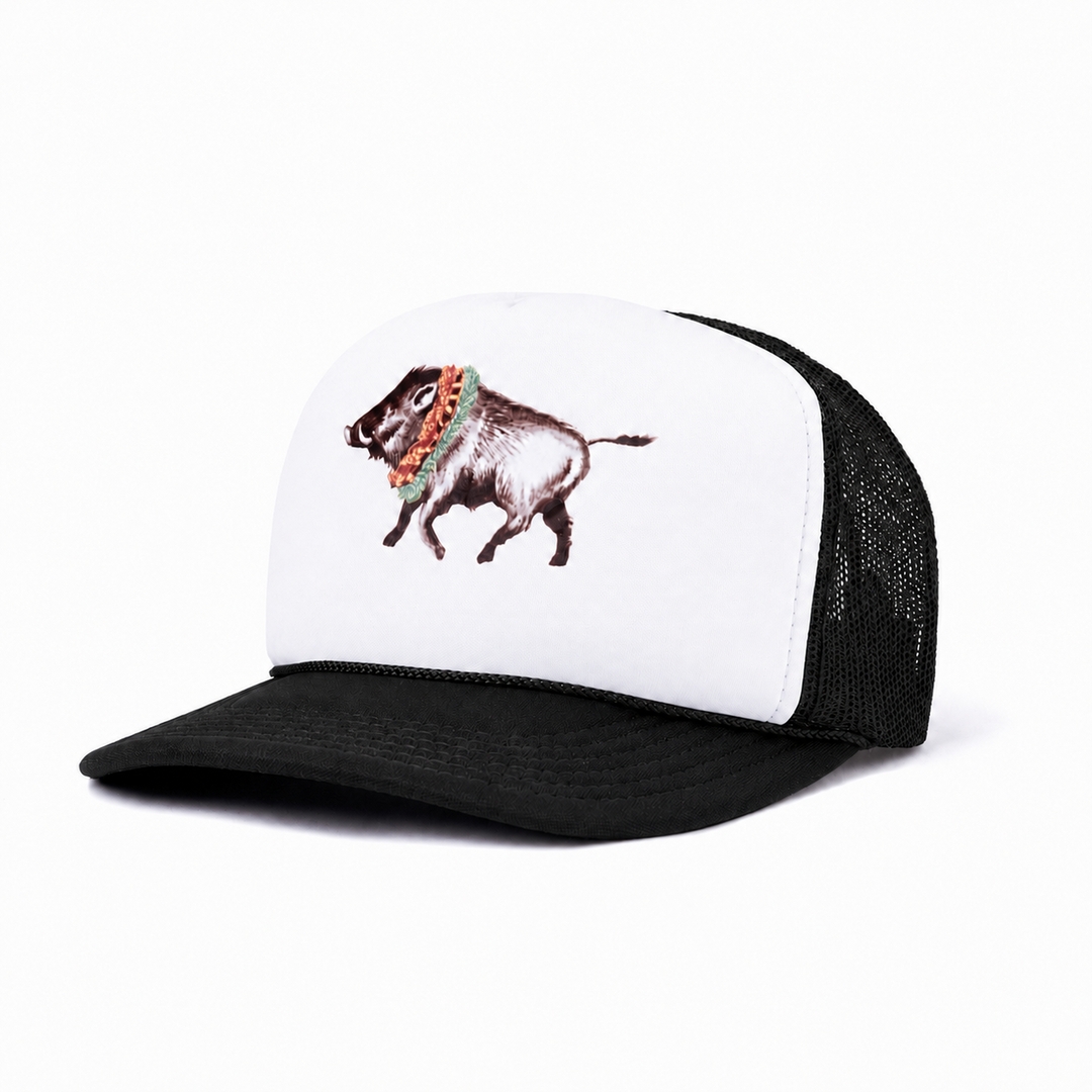 Double Lei Boar Foam Trucker Hat Black