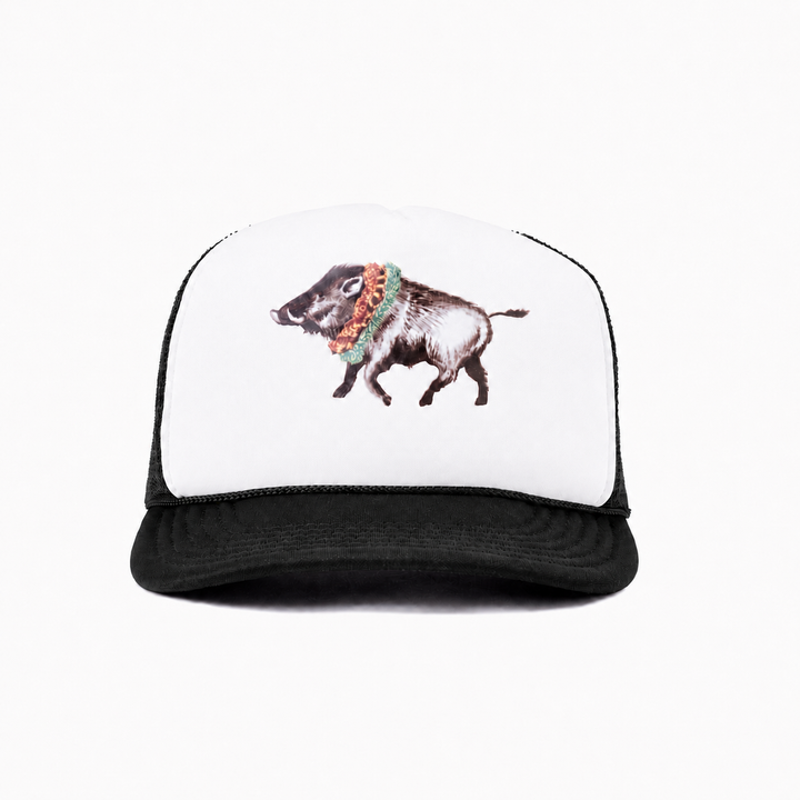 Double Lei Boar Foam Trucker Hat Black
