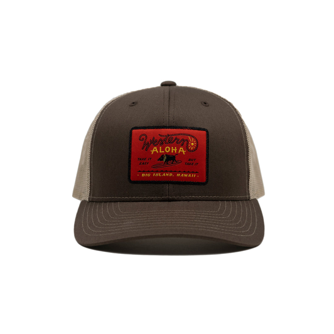 Surfing Boar Patch Brown Khaki Red Snapback