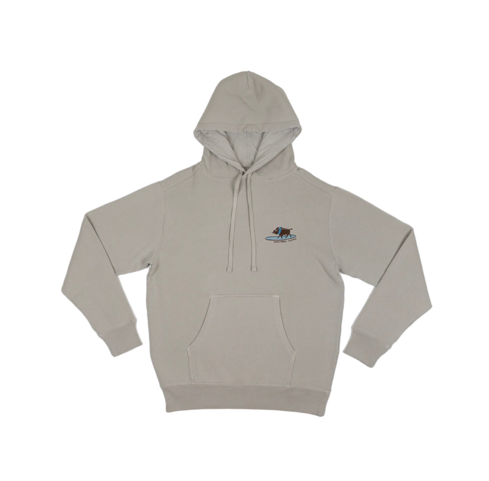 Embroidered Surfing Boar Hoodie Light Gray
