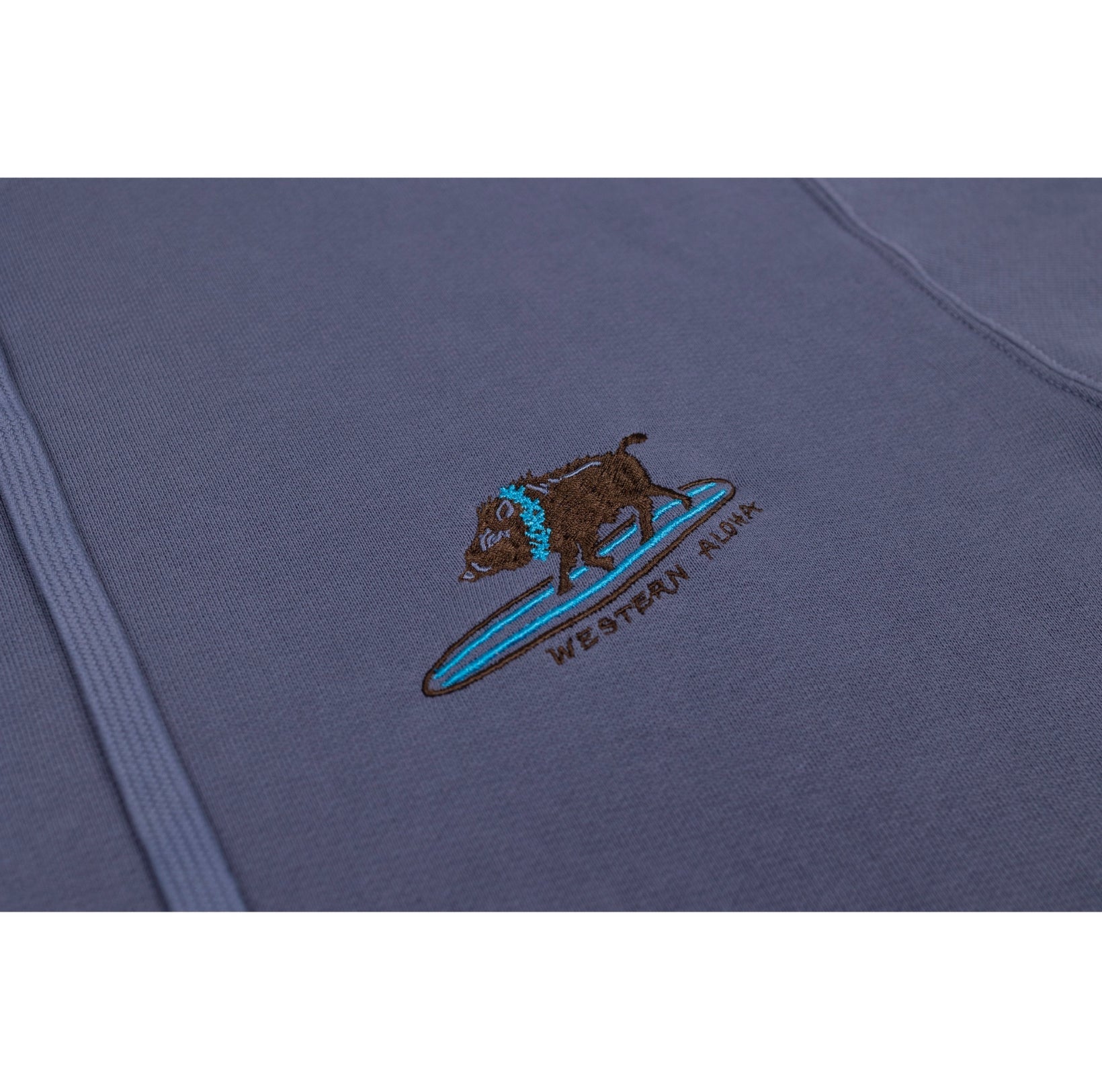 Embroidered Surfing Boar Hoodie Blue