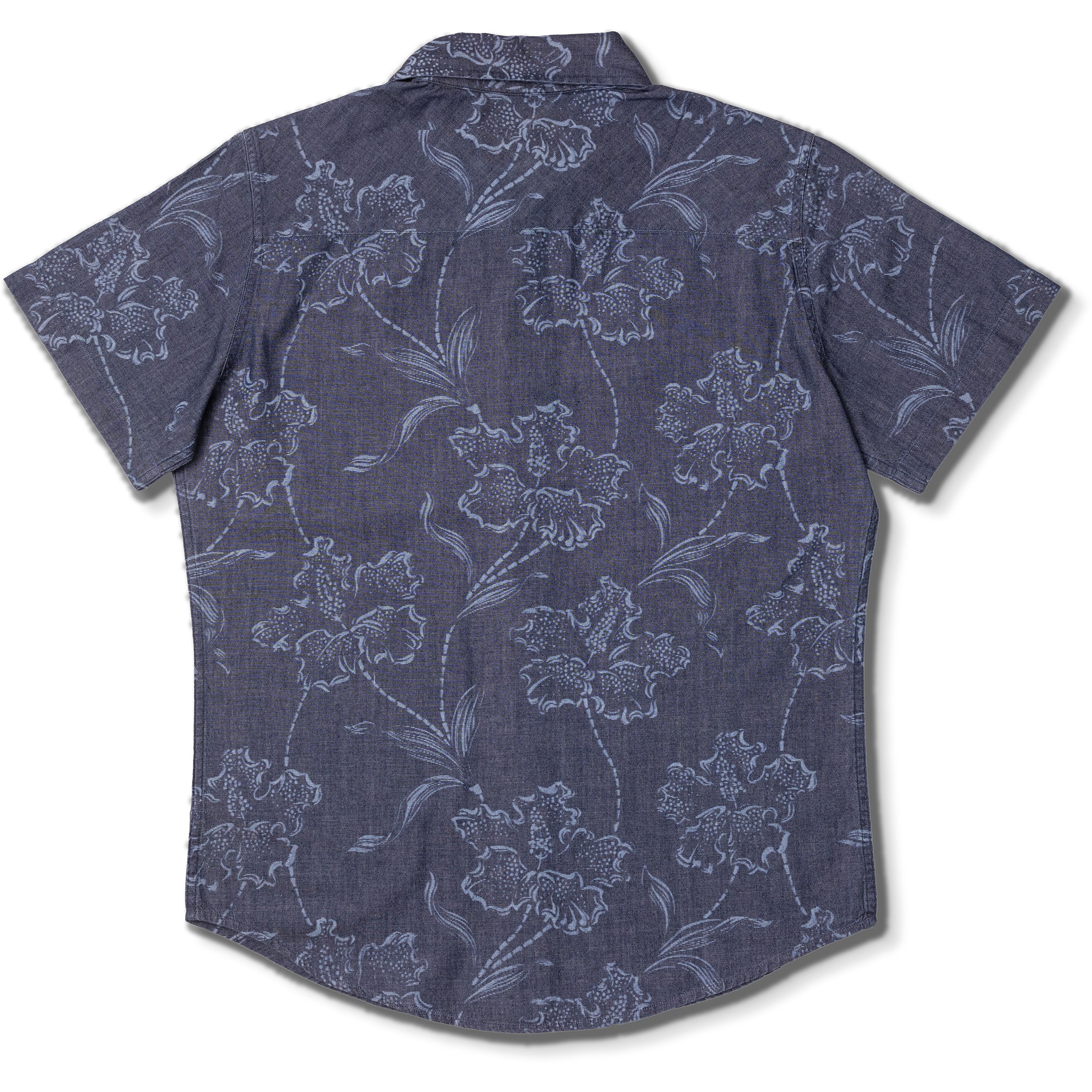 Men's Indigo Denim Aloha Shirt Western Floral