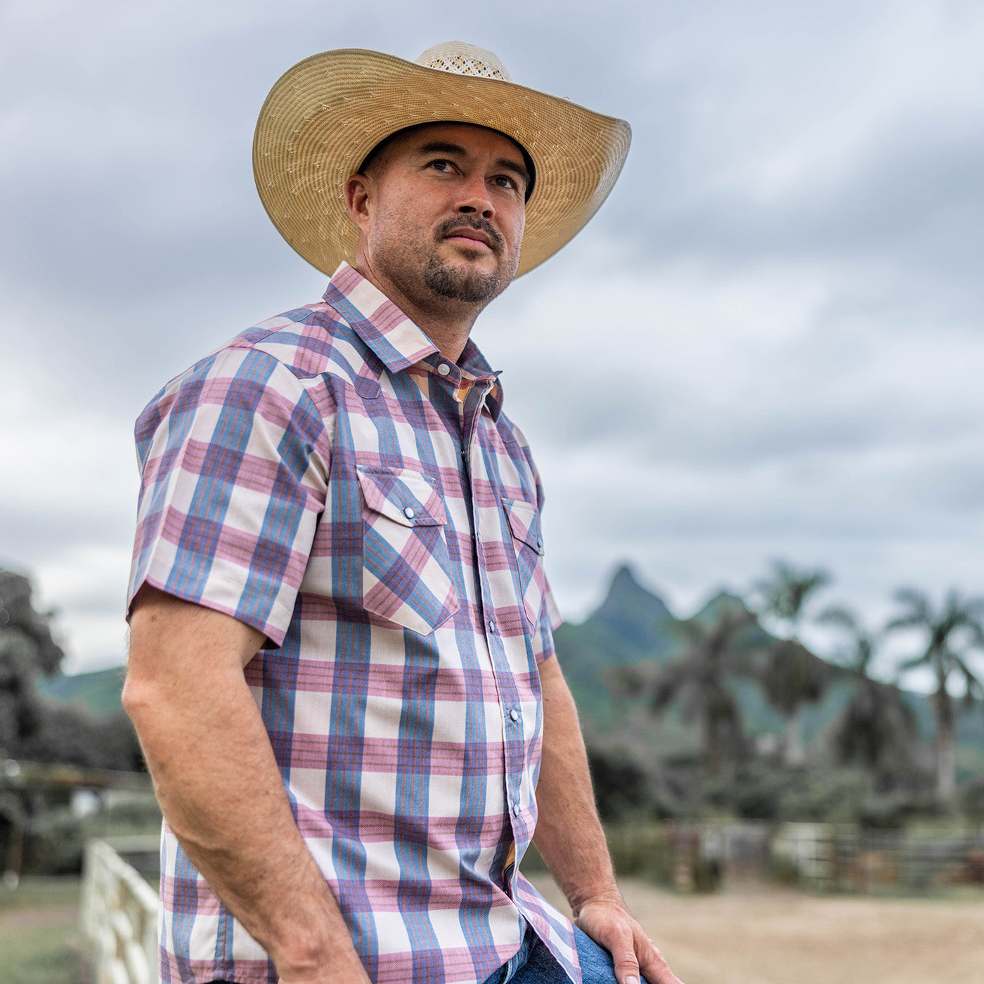 Palaka Nui Short Sleeve Sand / Navy / Lava Red Men's Shirt